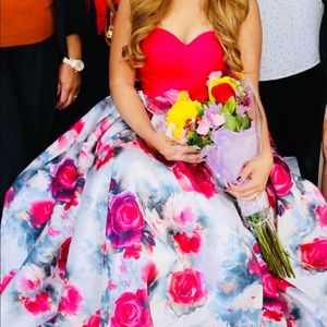 A line Sweetheart Floor length Floral  Dress